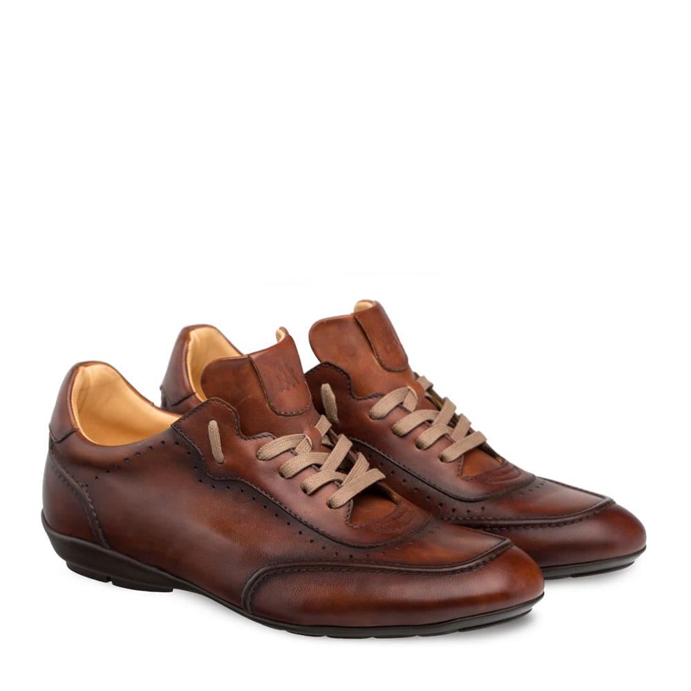 Mezlan Tivoli Men’s Sneaker – Cognac Calfskin Leather Low-Top Casual Shoe, Handmade in Spain