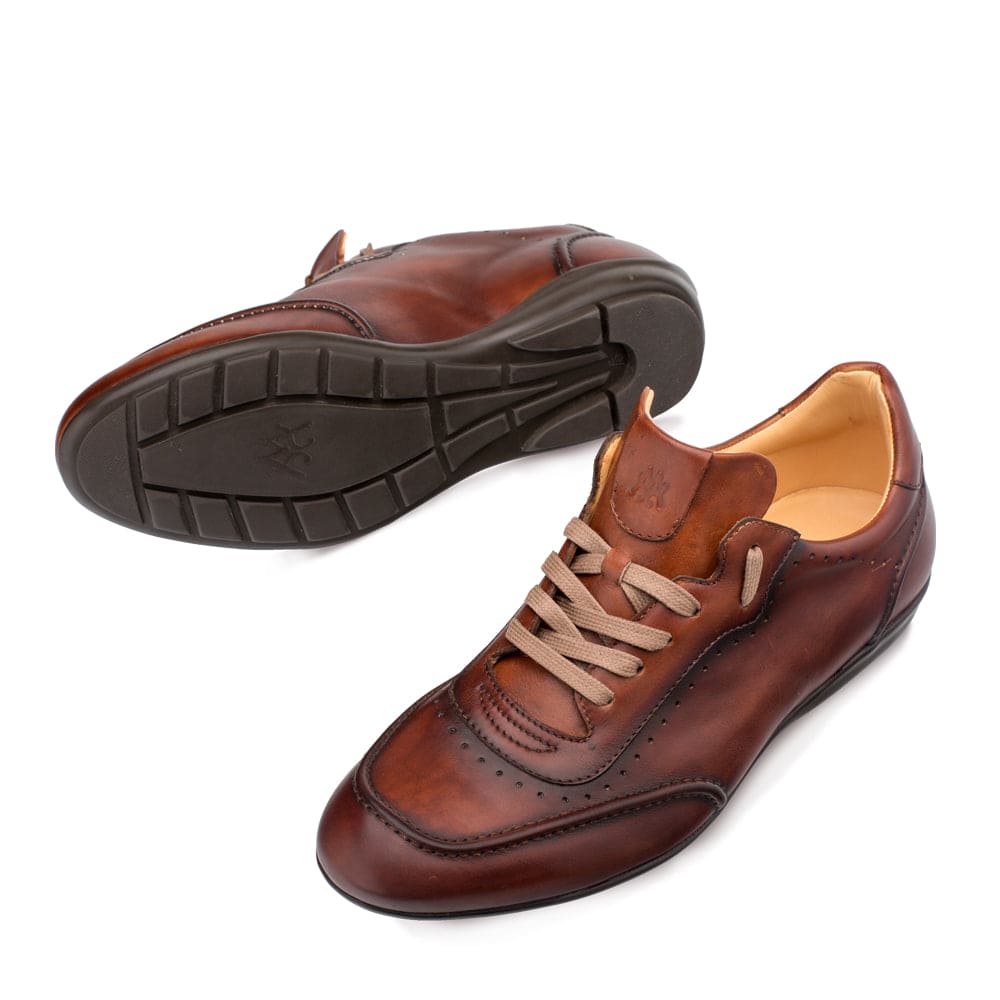 Mezlan Tivoli Men’s Sneaker – Cognac Calfskin Leather Low-Top Casual Shoe, Handmade in Spain