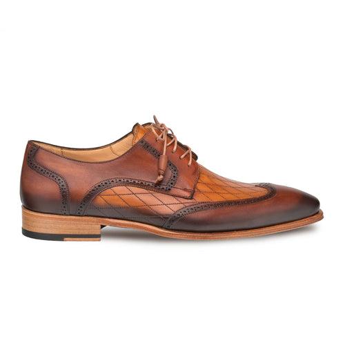 Mezlan Argento Men’s Cognac Wingtip Blucher – Diamond Etched Calfskin Dress Shoe