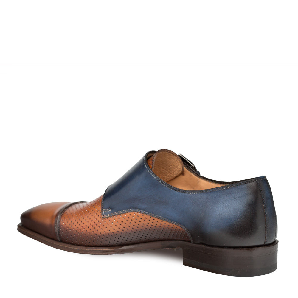 Mezlan Saber Men’s Tan & Blue Two-Tone Calfskin Double Monk Strap Dress Shoes – Handmade Luxury