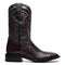 Marco Di Milano Missouri Cowboy Boots. Black leather shaft with red stitching, and textured black python-look lower. Square toe, block heel.