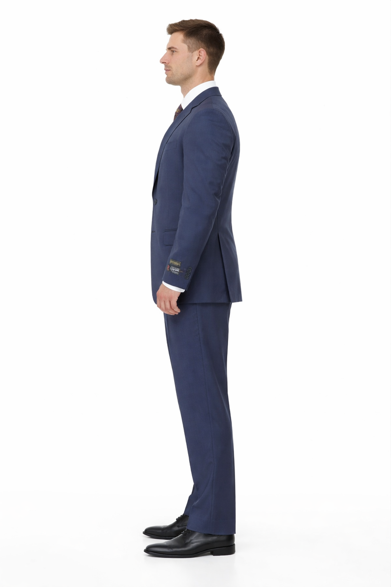 Mix And Match Suits Men's 2 Button Portly Fit Blue Plaid Pattern With Overcheck Suit Executive Fit Suit - Mens Portly Suit
