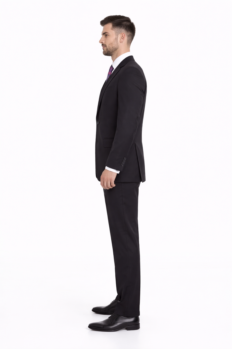 Mix And Match Suits Men's Black Portly Fit Tonal Pinstriped Pattern Two Button Super 130'S Suit Executive Fit Suit - Mens Portly Suit