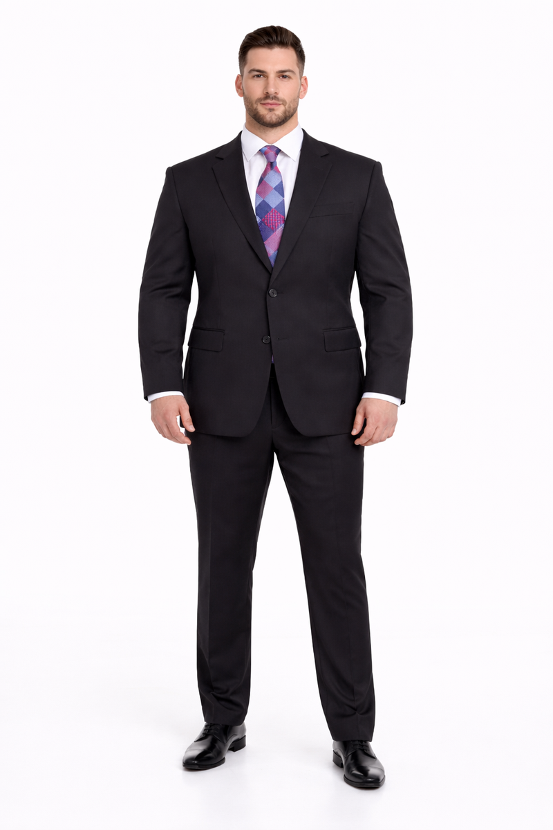 Mix And Match Suits Men's Black Portly Fit Tonal Pinstriped Pattern Two Button Super 130'S Suit Executive Fit Suit - Mens Portly Suit