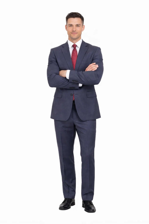 Mix And Match Suits Men's Heather Blue Two Button Portly Fully Lined Suit Executive Fit Suit - Mens Portly Suit
