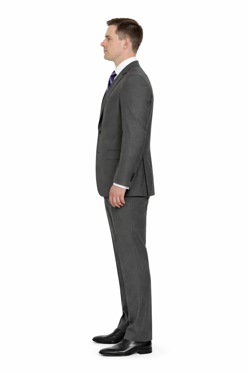 Mix And Match Suits Men's Portly Fit Charcoal Gray Solid 2 Button Super 130'S Suit - Options: Dark Grey Suit Executive Fit Suit - Mens Portly Suit