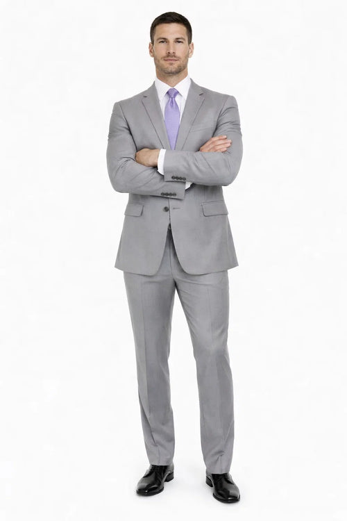 Mix And Match Suits Men's Portly Fit Two Button Fully Lined Solid Gray Super 140'S Suit Executive Fit Suit - Mens Portly Suit