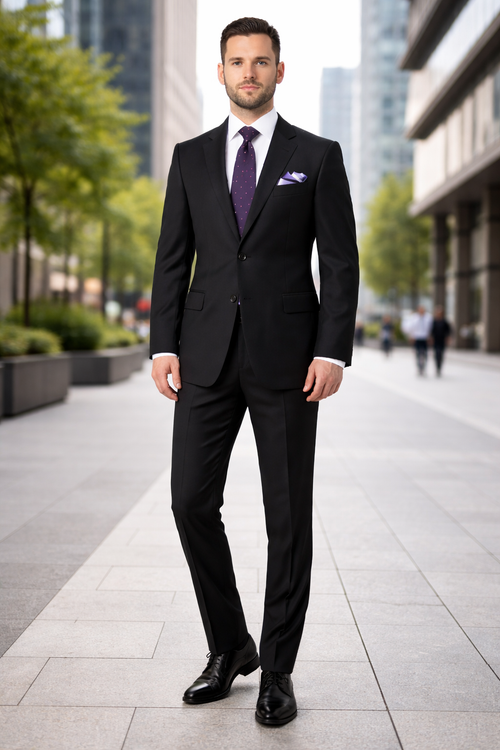 Mix And Match Suits Men's Two Button Portly Fit Black Tonal Suit Executive Fit Suit - Mens Portly Suit