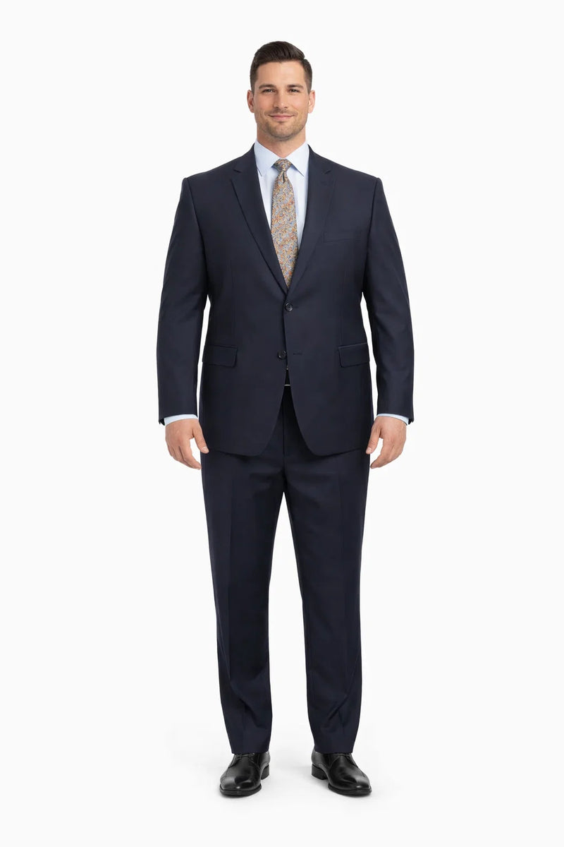 Mix And Match Suits Men's Two Button Portly Solid Dark Navy Blue Suit For Men Super 140'S Suit Executive Fit Suit - Mens Portly Suit