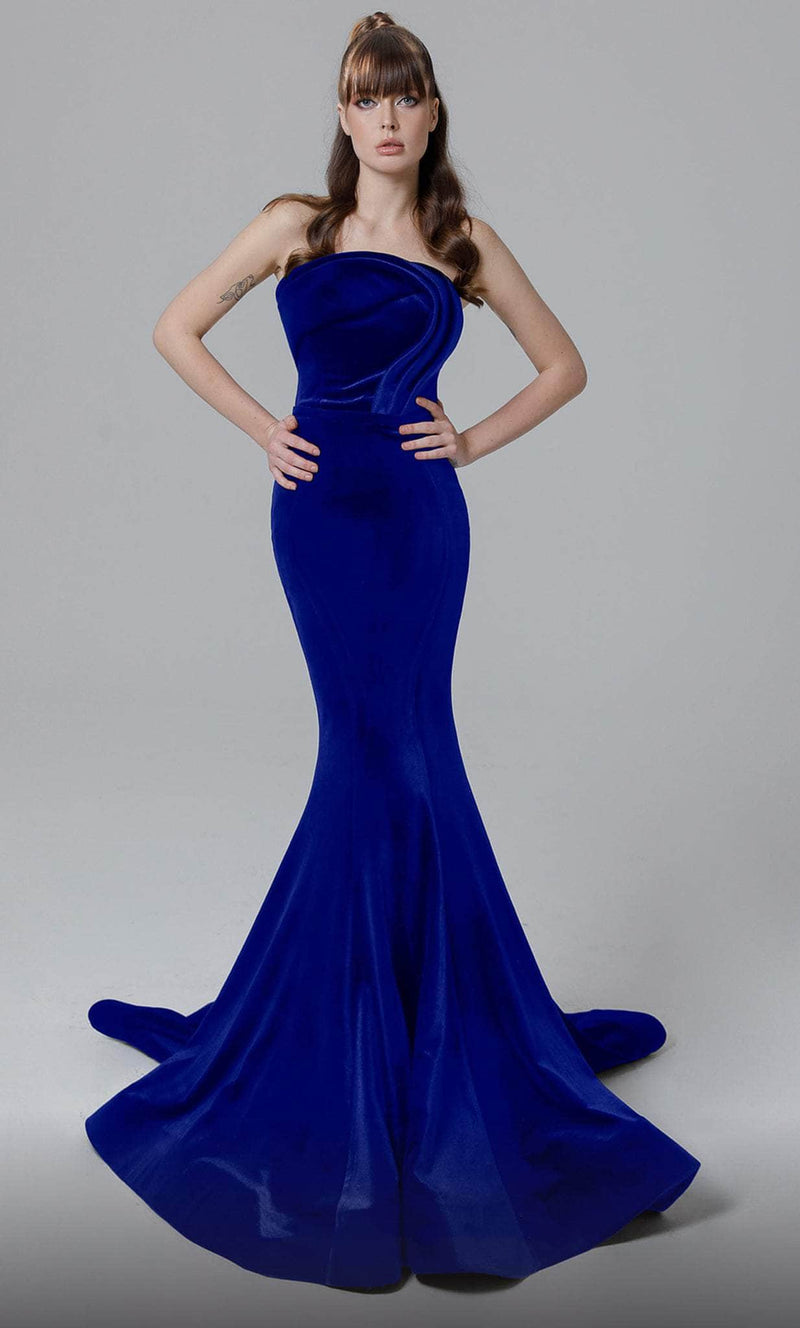 MNM Couture N0450 Black Velvet Strapless Evening Gown
