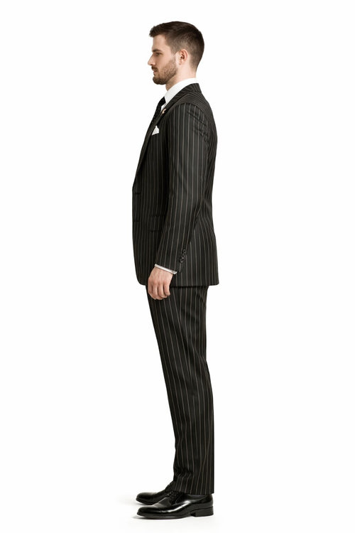 Gangster Suit - Mobster Suit - Mafia Suit For Men 2 button Gangster Pinstripe Suit in Black & White