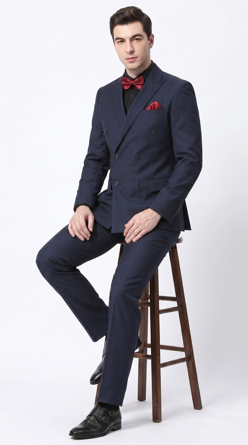 Men’s Navy Ultra Slim Fit Double Breasted Suit with Narrow Leg Pants, Tapered Jacket Formal Suit