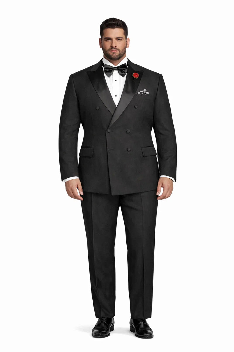 Modern Fit Black 2 Piece Double Breasted Tuxedo Adjustable Waistband with Oversized Bow Tie
