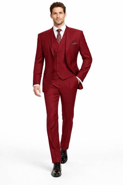 Modern Fit Wool Feel Two Button Jacket with Suit Burgundy