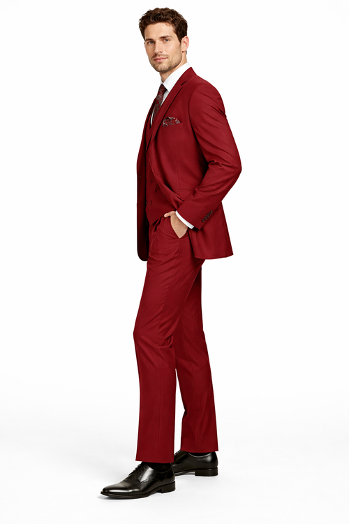 Modern Fit Wool Feel Two Button Jacket with Suit Burgundy