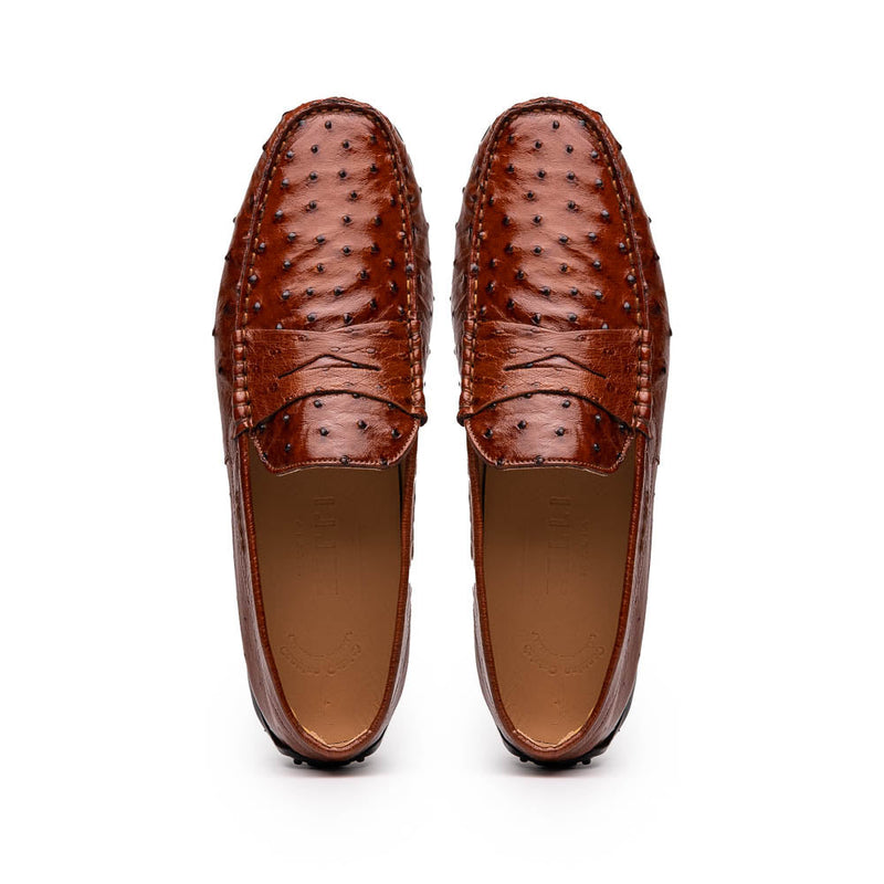 Zelli Monza Genuine Ostrich Quill Driving Loafers in Brandy