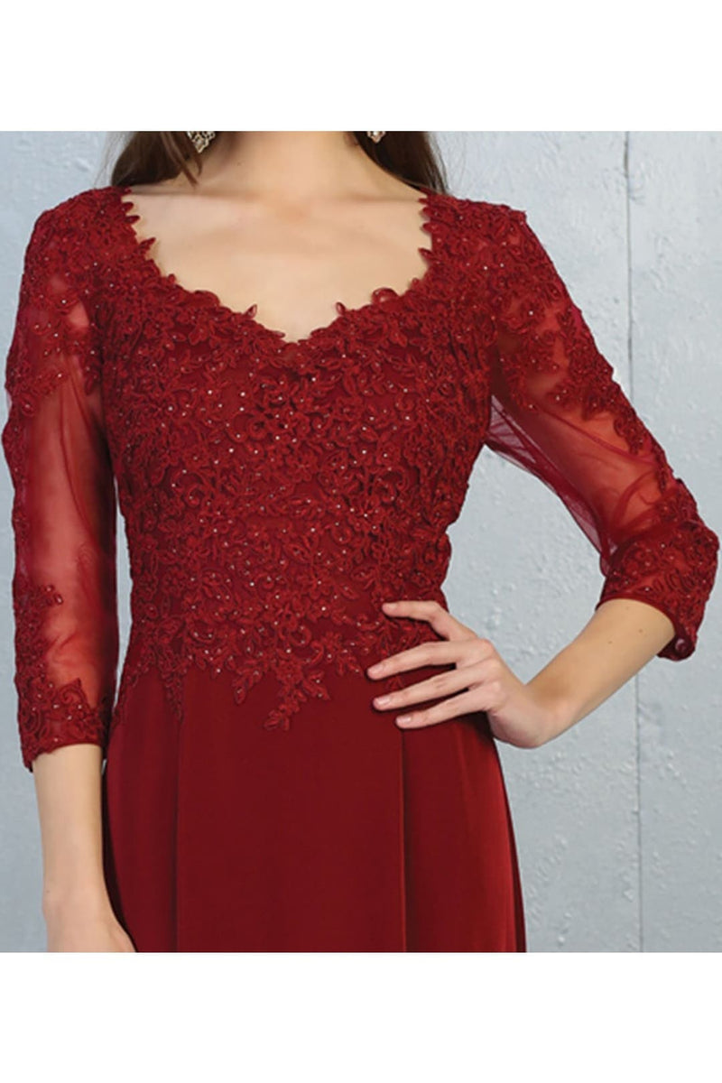 3/4 Sleeve Mother Of The Bride Dress Modest Formal Evening Gown