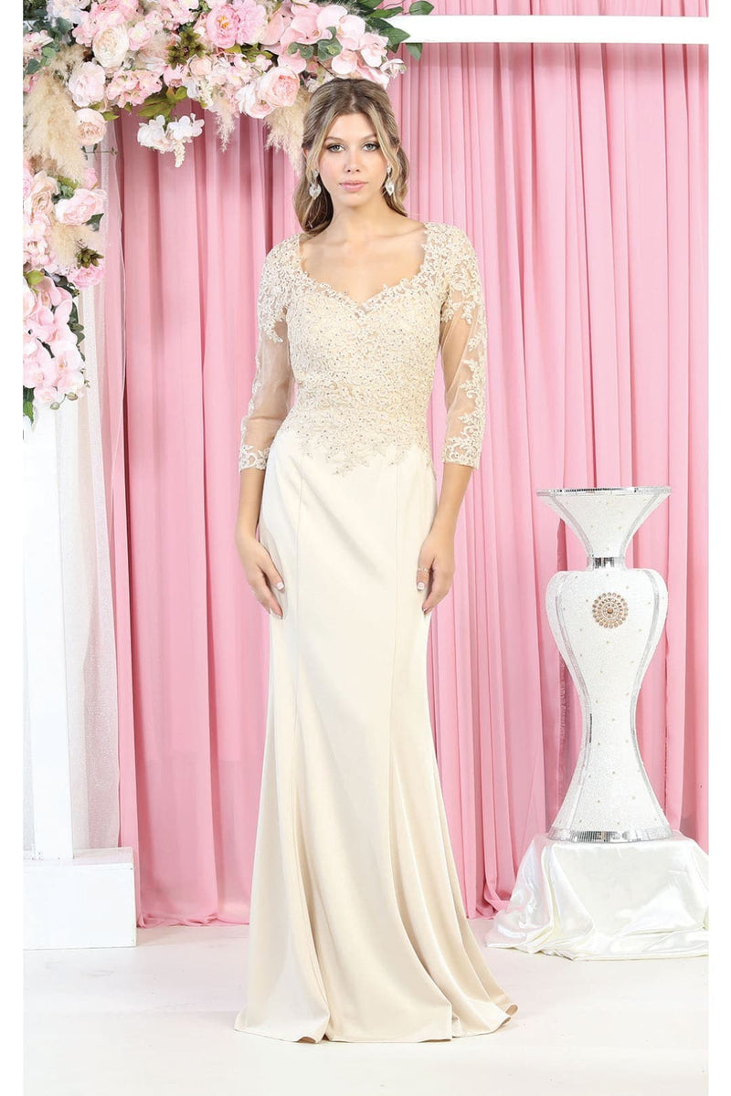 3/4 Sleeve Mother Of The Bride Dress Modest Formal Evening Gown