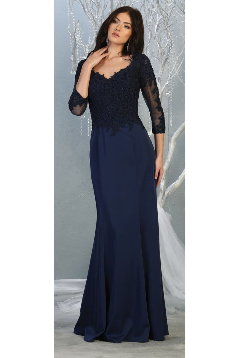 3/4 Sleeve Mother Of The Bride Dress Modest Formal Evening Gown