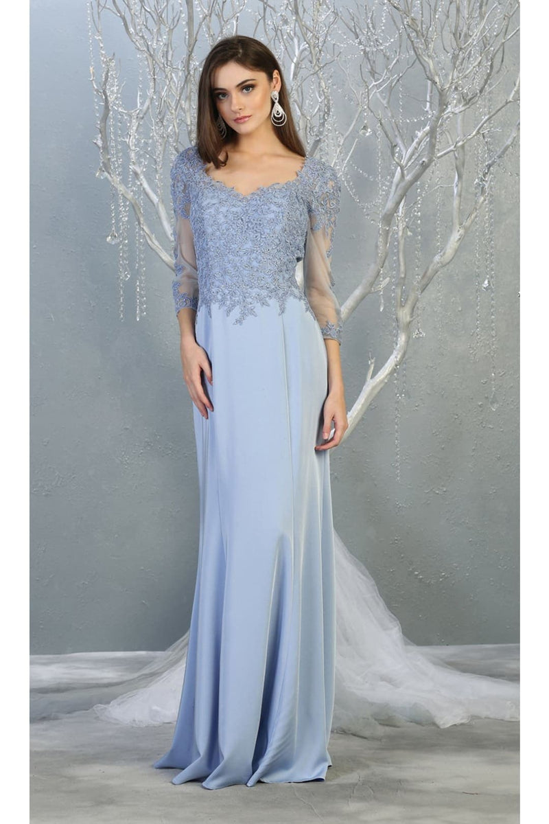 3/4 Sleeve Mother Of The Bride Dress Modest Formal Evening Gown