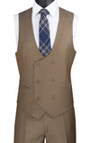 Birdseye Pattern Modern Fit 3 Piece Khaki Suit with Contrast Trim