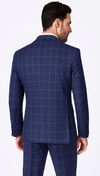 Naples Collection - Blue Modern Fit Double Breasted Windowpane Peak Lapel 2 Piece Suit