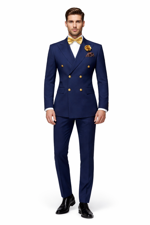 Narrow Legs Ultra Slim Fit Double Breasted Wool Suits Blue Suit