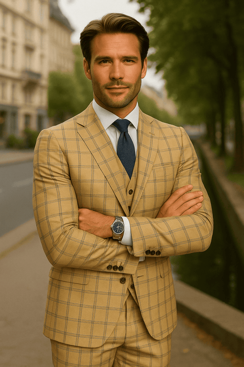 Wool Suit - Italian Made Business Suit by Statement Men's 3 Piece 100% Wool Fashion Suit - Modern Fit