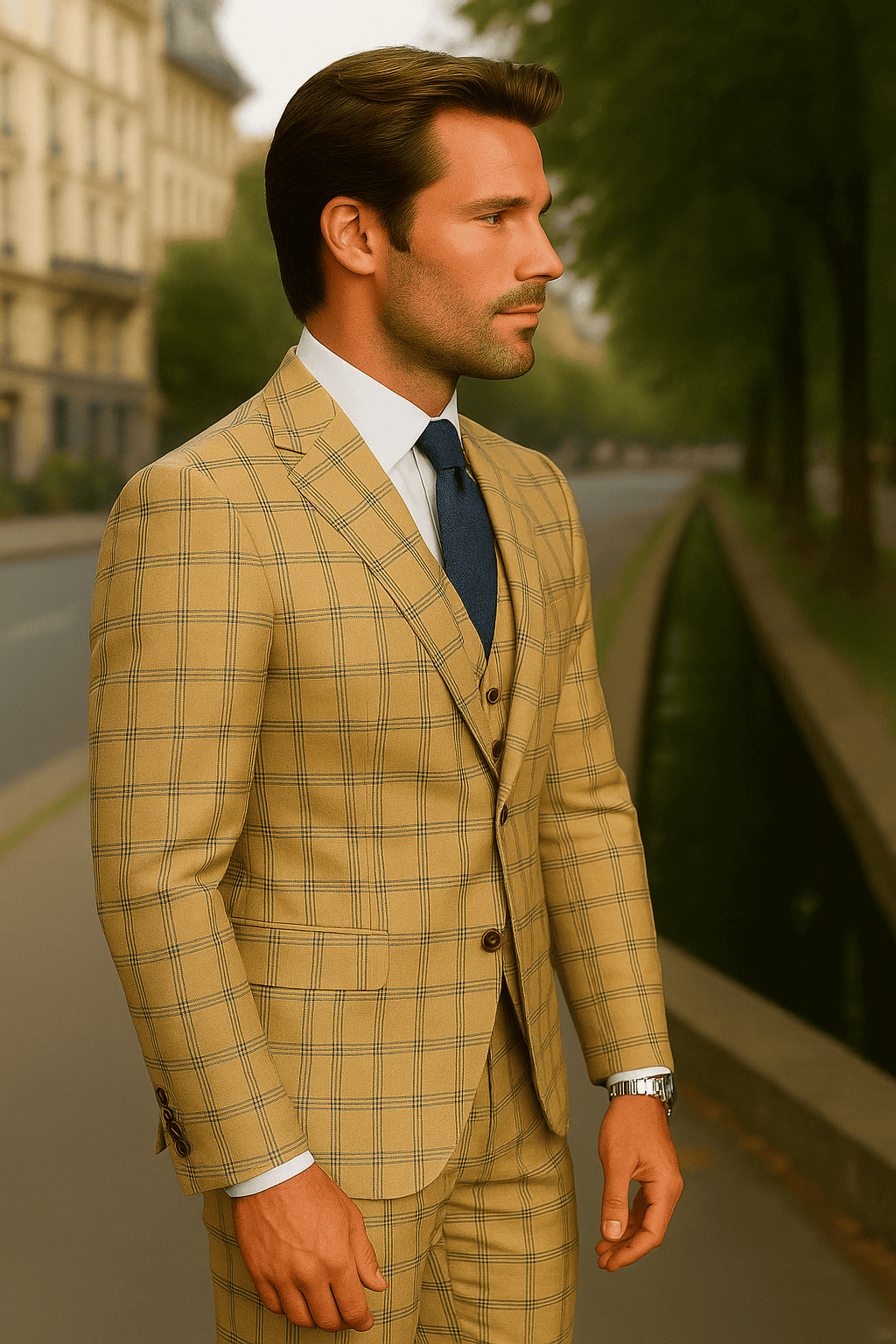 Wool Suit - Italian Made Business Suit by Statement Men's 3 Piece 100% Wool Fashion Suit - Modern Fit