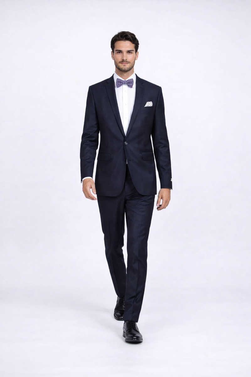 Rossiman Rossi Navy Blue Slim Fit Suit – Peak Lapel Tailored Formalwear for Men