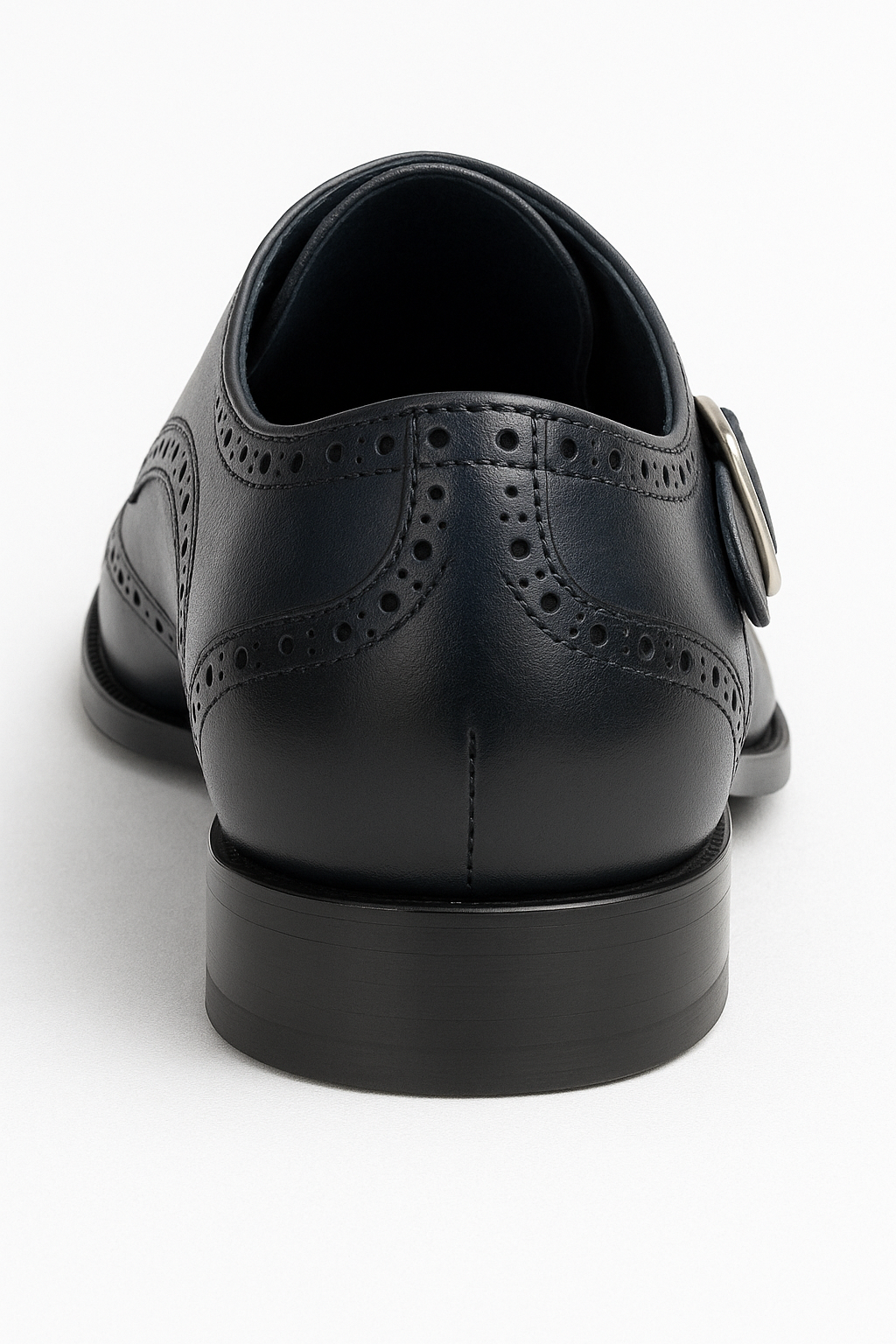 Mens Leather Wingtip Monk Strap Dress Shoe in Brown & Navy