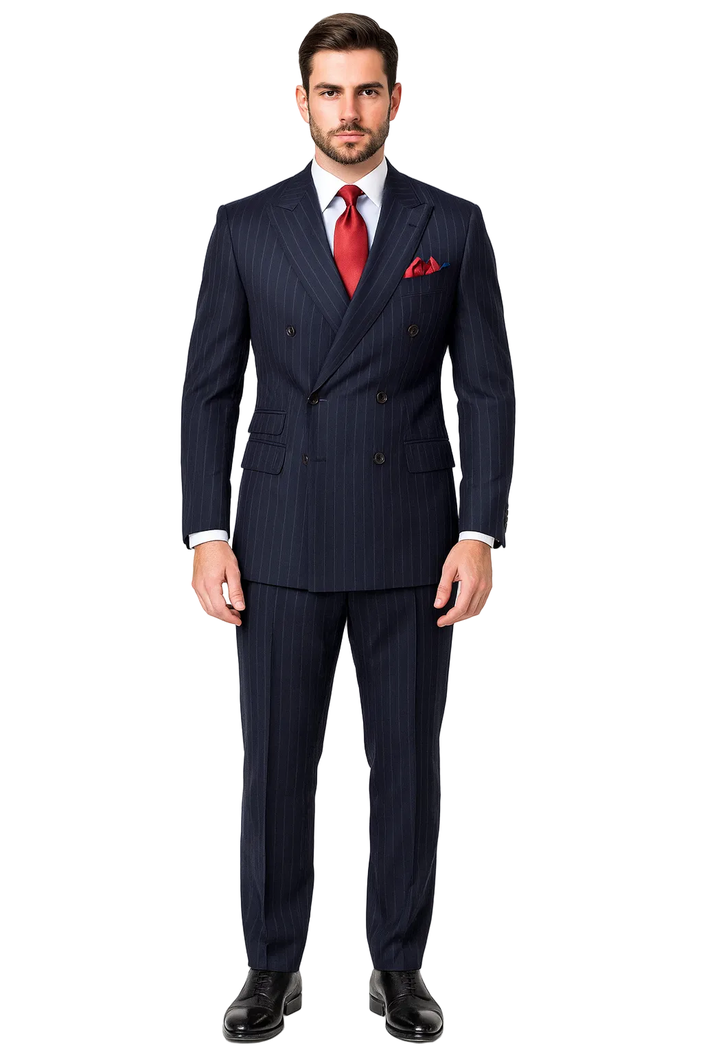"Navy Pinstripe Wool Vested Suit - Men's Double Breasted Fashion"