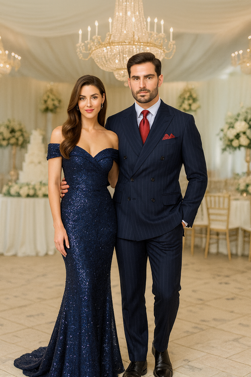 "Navy Pinstripe Wool Vested Suit - Men's Double Breasted Fashion"