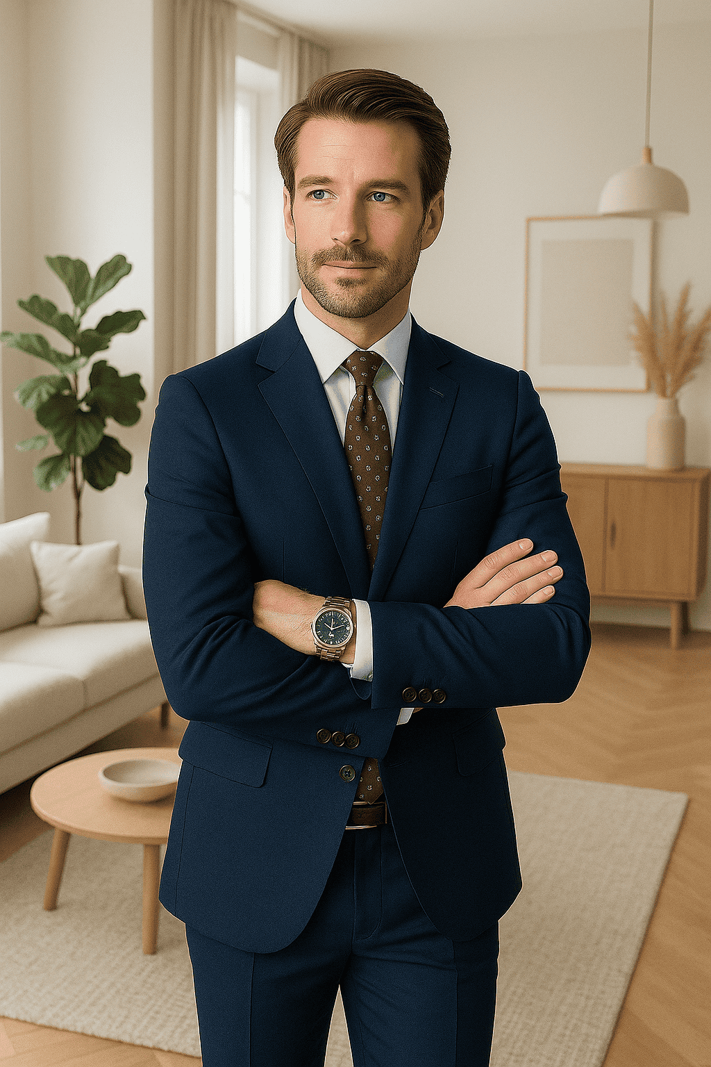 Wool Suit - Italian Made Business Suit by Statement Men's 2 Piece 100% Wool Modern Fit Suit - Subtle Windowpane