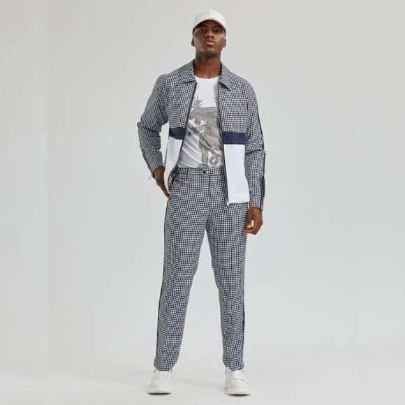 Walking Suit - Mens Houndstooth 2pc Navy Tracksuit
