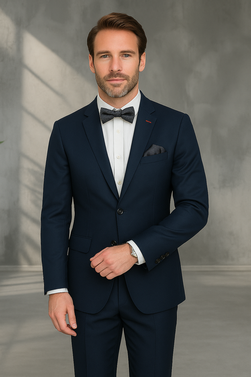 Wool Suit - Italian Made Business Suit by Statement Men's 2 Piece 100% Wool Modern Fit Suit - Subtle Texture