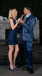 Mens Shiny Stretch Pants Solid Color Slim Fit Sateen Flashy Metallic Slacks in Color "Navy"