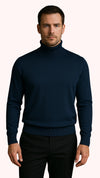 Men's Navy Blue Classic Turtleneck Sweater – Lightweight Knit Pullover