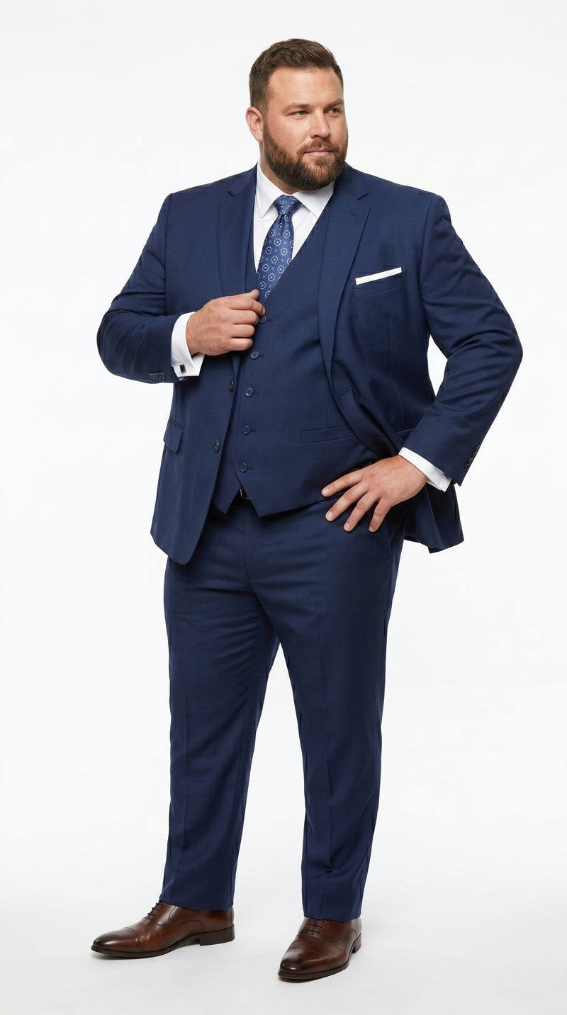 Statement Men’s Solid Sapphire 100% Wool Vested Suit, Formal Wedding Business 3 Piece Suit Set