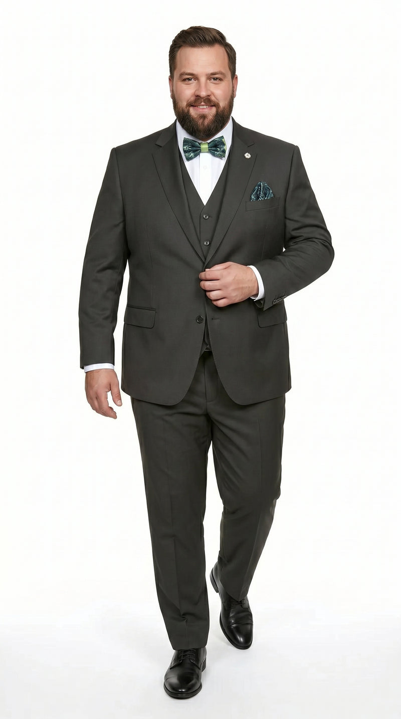 Statement Men’s Solid Olive 100% Wool Vested Suit, Formal Wedding Business 3 Piece Suit Set