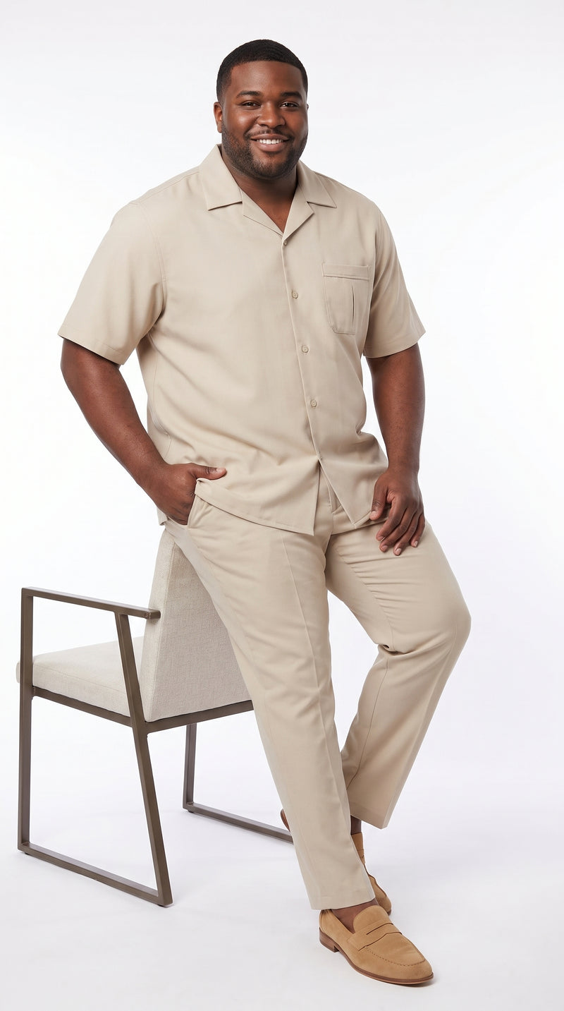 Men’s Big and Tall Cream Walking Suit, Short Sleeve Shirt and Matching Pants 4XL 5XL 6XL 7XL 8XL