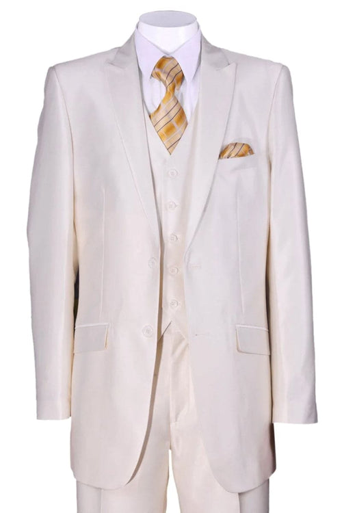 "Sharkskin Slim Fit Men's Suit - 2 Button Vested in Ivory Cream"