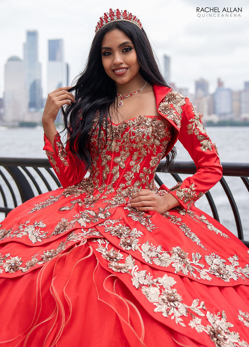 Off-Shoulder QuinceaƱera Dress with Embroidery Detachable Jacket by Rachel Allan RQ5001