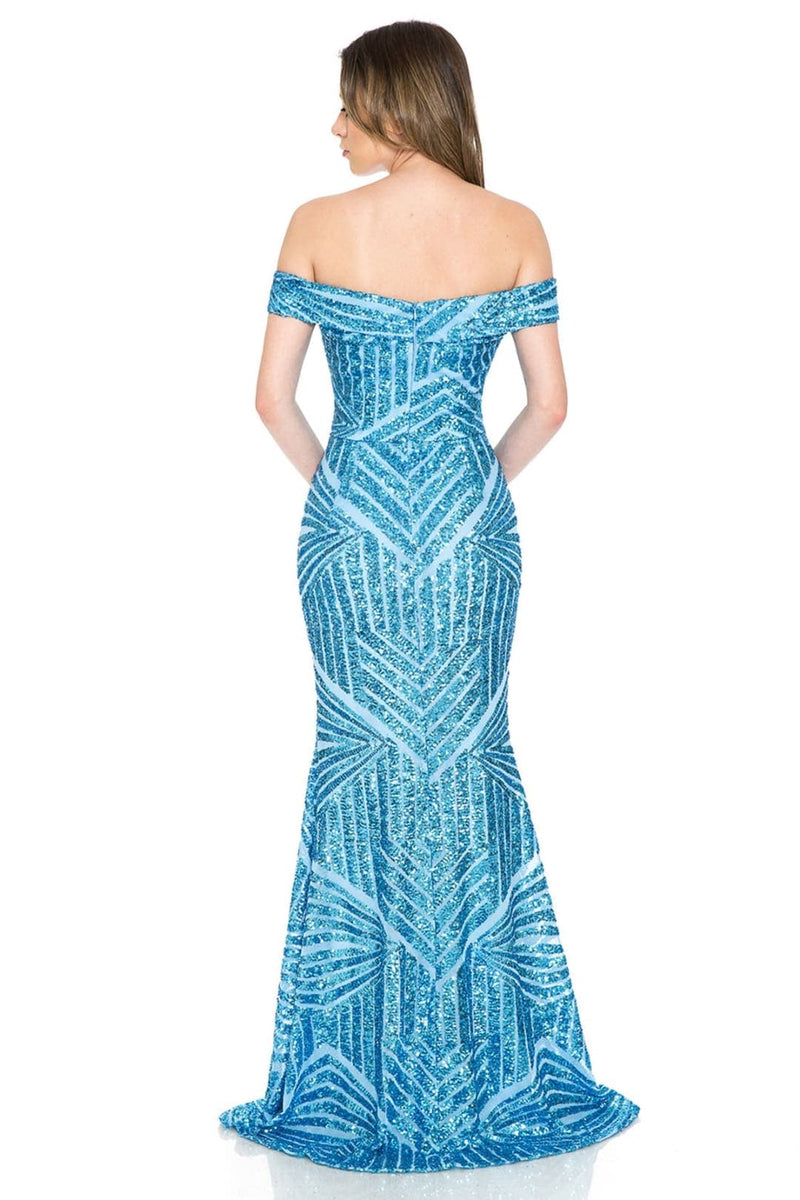 LENOVIA 5224 Off Shoulder Sequined Long Formal Dress