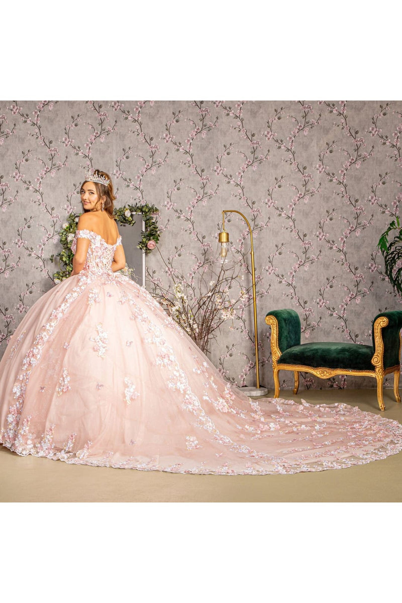 Off Shoulder Sheer Corset Ball Gown by Elizabeth K GL3182