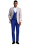 "Grey & Blue Glen Plaid Men's Suit with Peak Lapel & Double Breasted Vest"