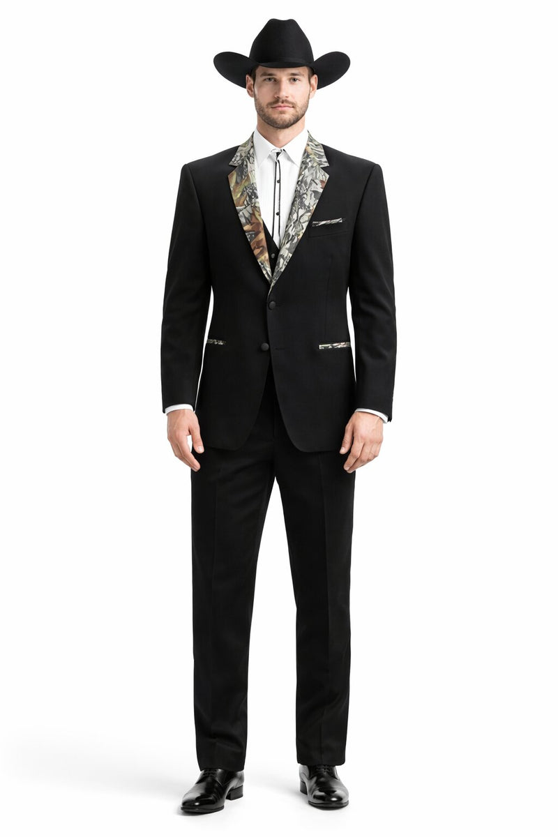 Army Green Tuxedo - Camouflage Patterned - Two Toned Vested Olive Camo 2 Button Single Breasted Tuxedo