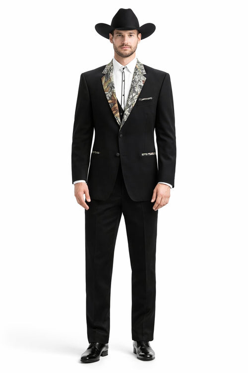 Army Green Tuxedo - Camouflage Patterned - Two Toned Vested Olive Camo 2 Button Single Breasted Tuxedo