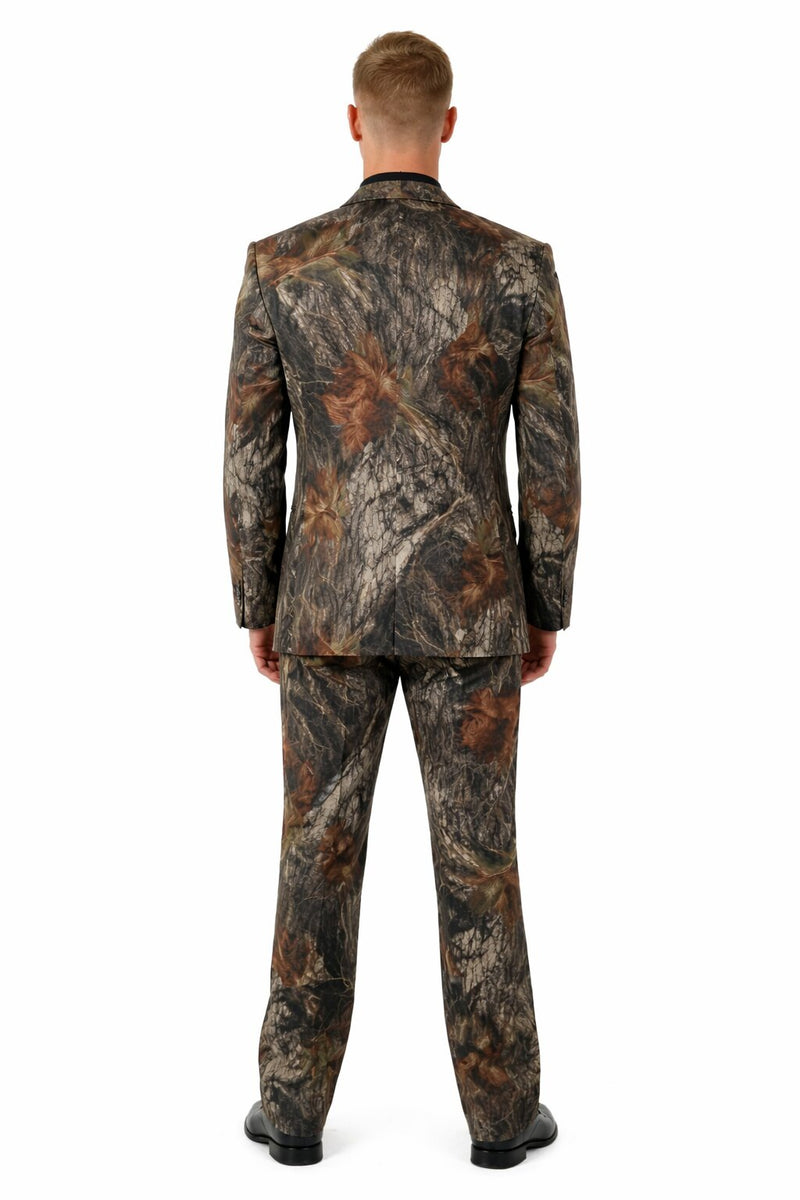 Army Green Tuxedo - Camouflage Patterned - Two Toned Vested Olive Camo Single Breasted 2 Button One Chest Pocket Tuxedo