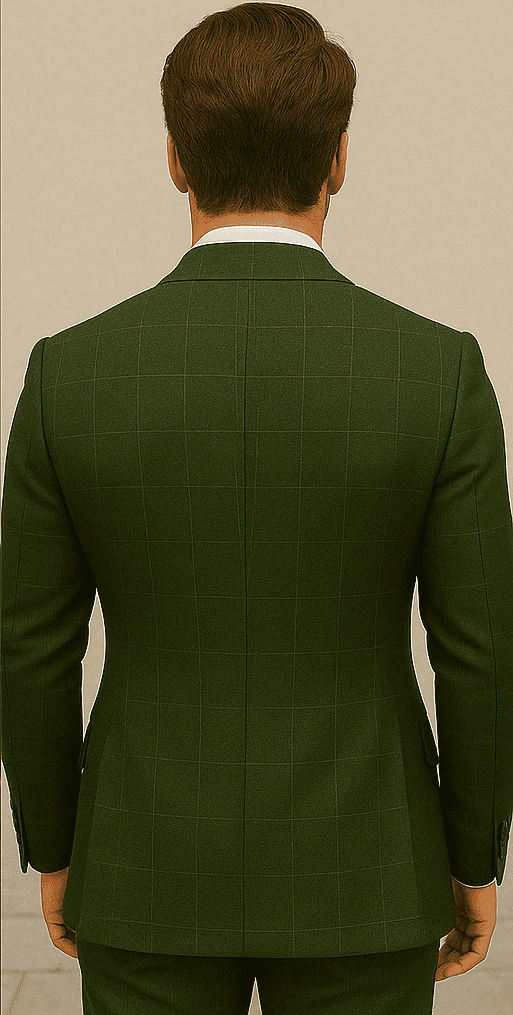 Wool Suit - Italian Made Business Suit by Statement Men's 100% Wool 2 Piece Suit - Double Breasted Windowpane